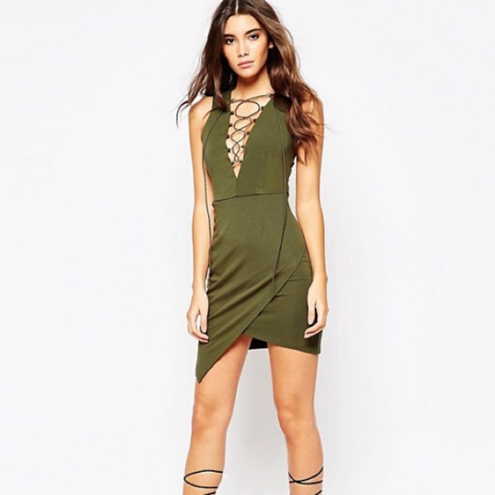 LF Lace Up Dress with Asymmetrical Hem - Picture 2 of 7